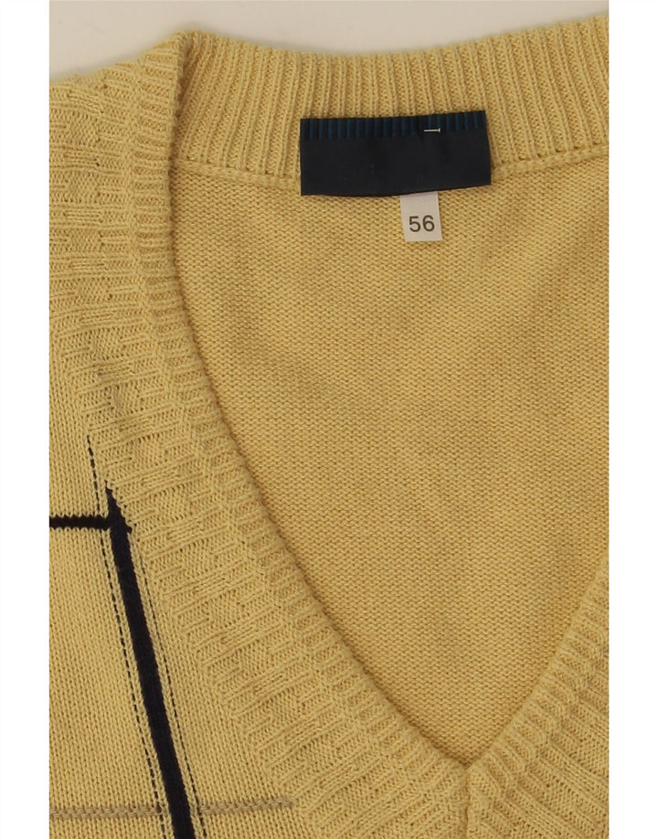 GINO DIROMA Mens V-Neck Jumper Sweater IT 56 2XL Beige Check Cotton Vintage Gino diRoma and Second-Hand Gino diRoma from Messina Hembry 