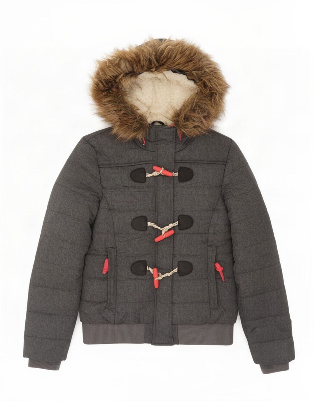 Giacca imbottita bomber con cappuccio da donna Superdry UK 14 grande poliestere grigio