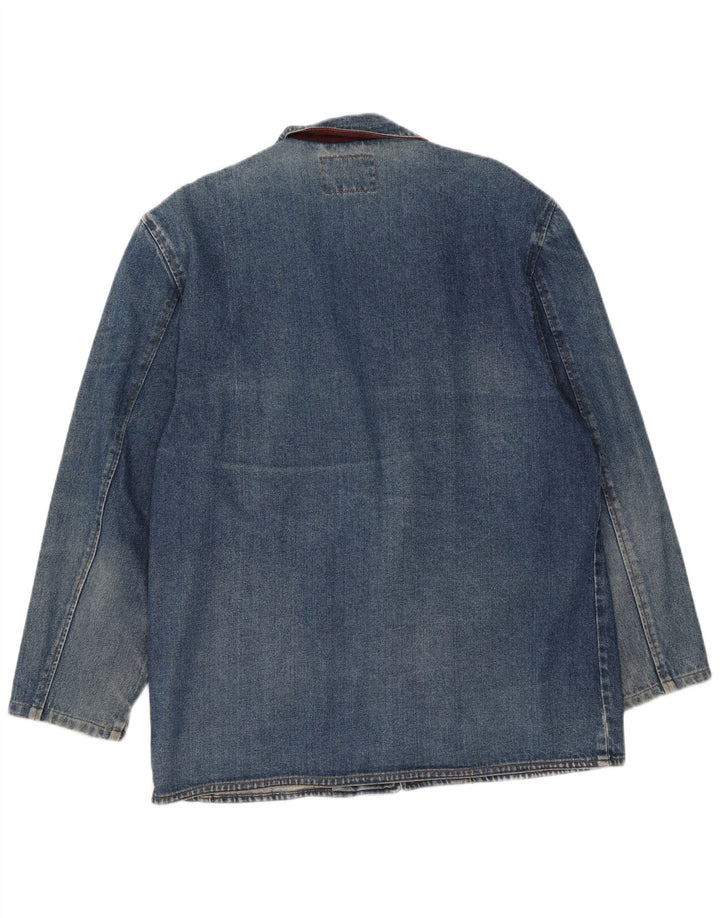 Giacca blazer in denim vintage da uomo a 1 bottone IT 48 cotone blu medio