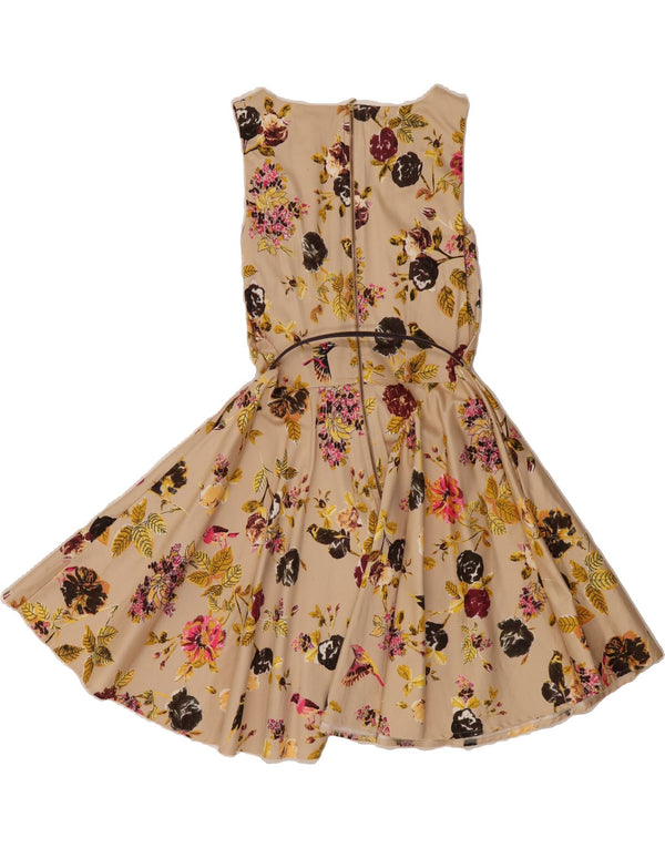 CLOSET Womens Sleeveless A-Line Dress UK 12 Medium  Beige Floral Cotton