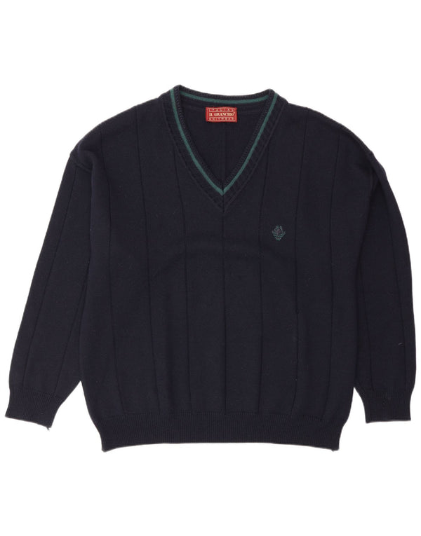 Il Granchio Mens V-Neck Jumper Sweater Large Navy Blue Wool