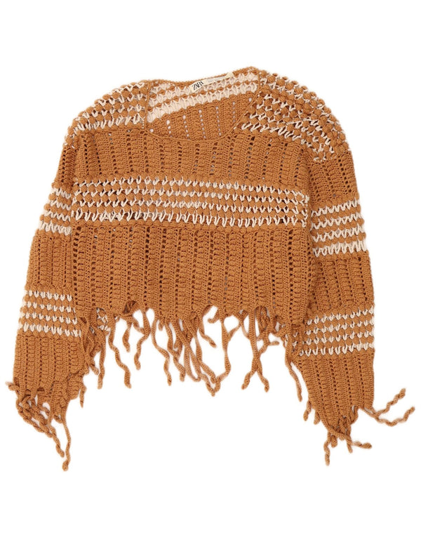 Maglione corto con scollo a barchetta corto da donna Zara UK 10 piccolo Beige