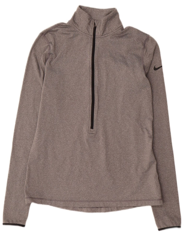 Top della tuta da ginnastica Nike Dri Fit con collo e zip da donna, UK 14, grande, grigio
