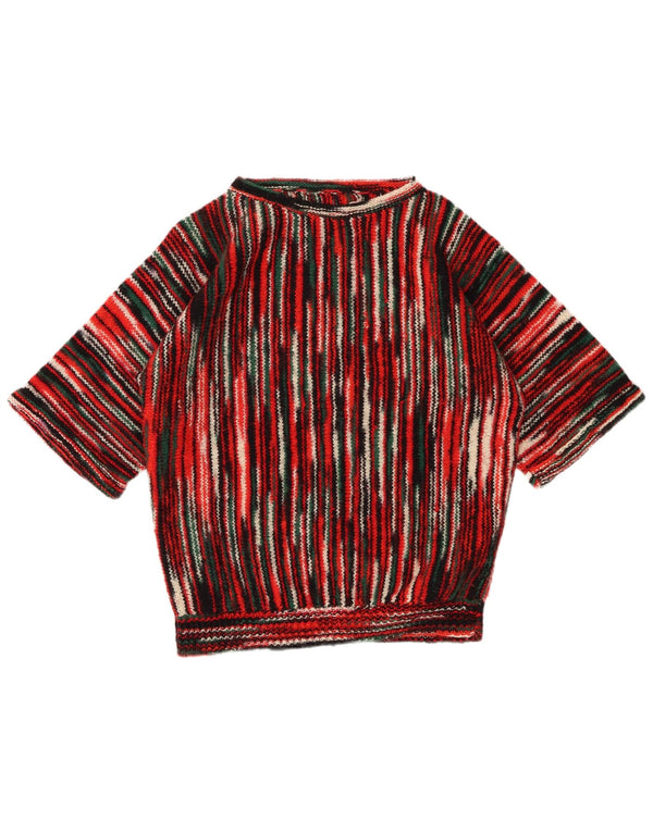 Maglione maglione con scollo a barca da donna VINTAGE UK 16 grandi strisce multicolori