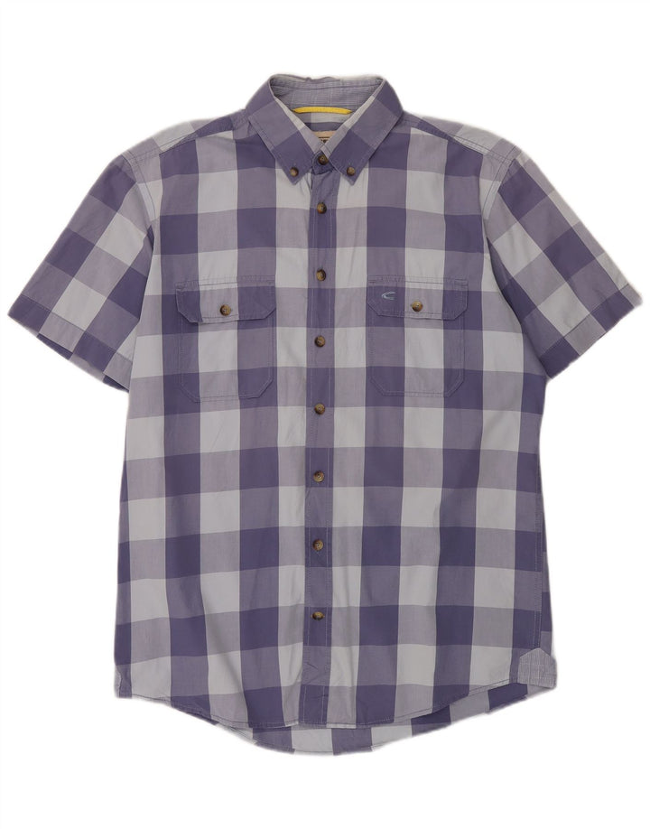 Camicia da uomo a maniche corte con vestibilità regolare Camel Active in cotone a quadretti blu medio