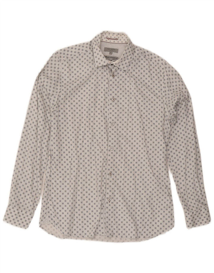 Camicia da uomo Ted Baker taglia 3 cotone geometrico bianco medio