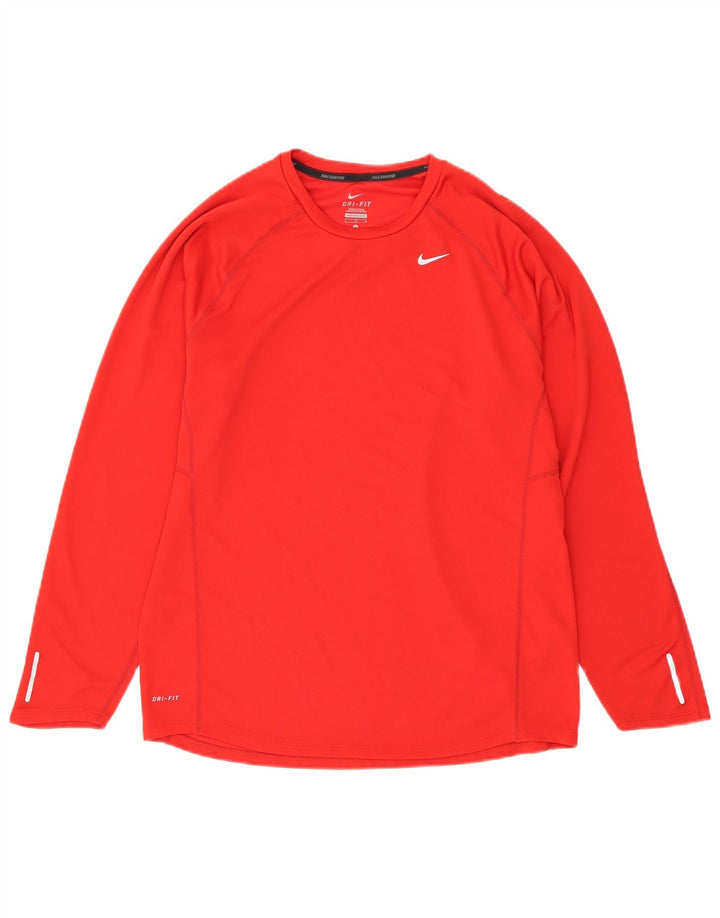 Top Nike Dri Fit da uomo a maniche lunghe, grande, in poliestere rosso