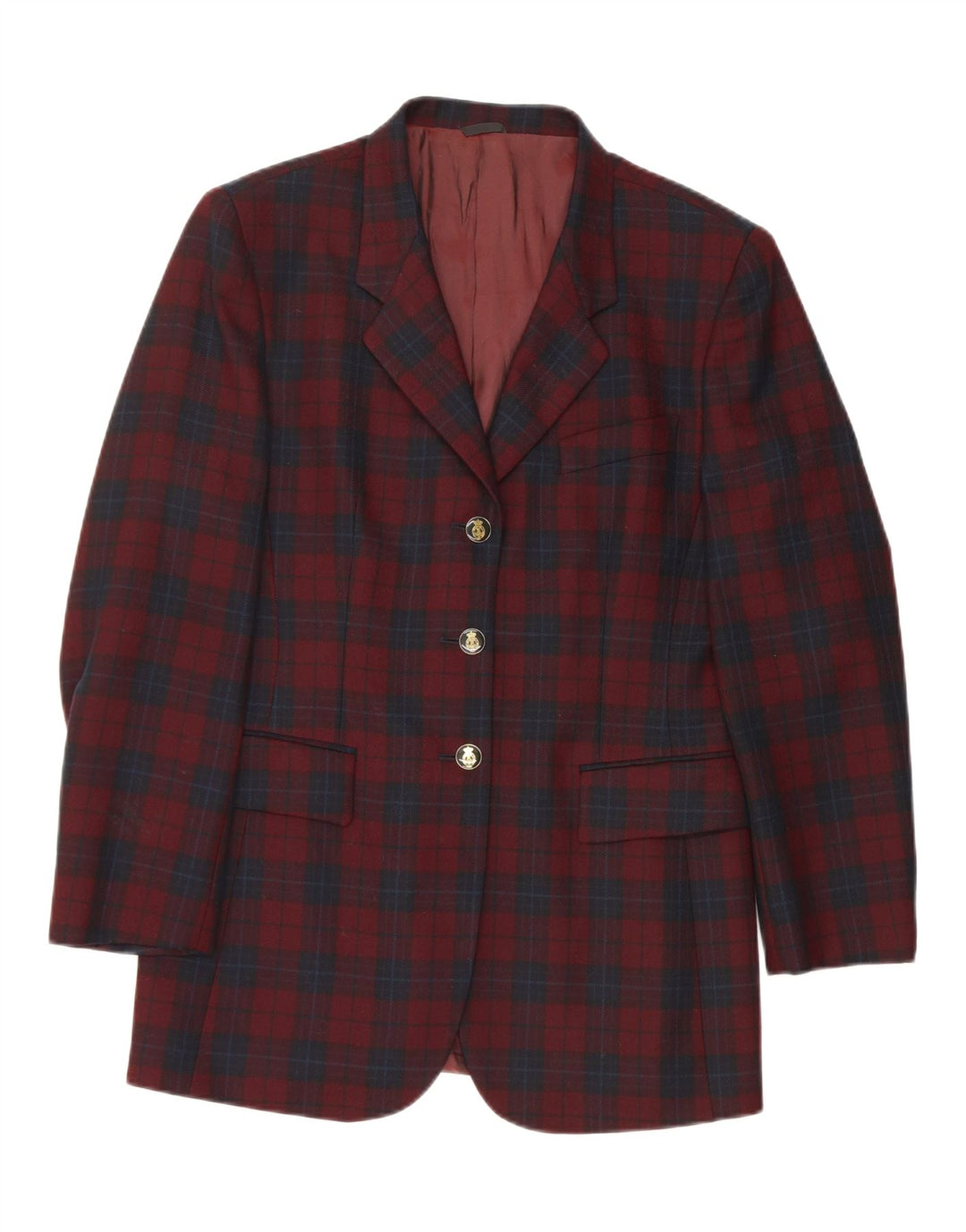 VINTAGE Womens 3 Button Blazer Jacket IT 46 Large Burgundy Check Acrylic