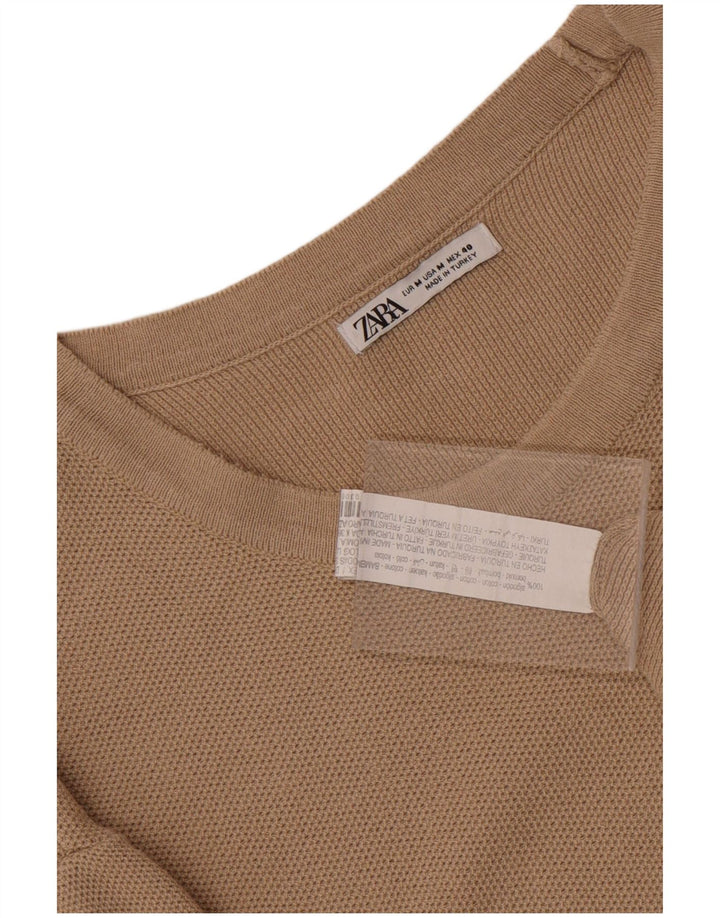 T-shirt da uomo a maniche corte Zara in cotone marrone medio