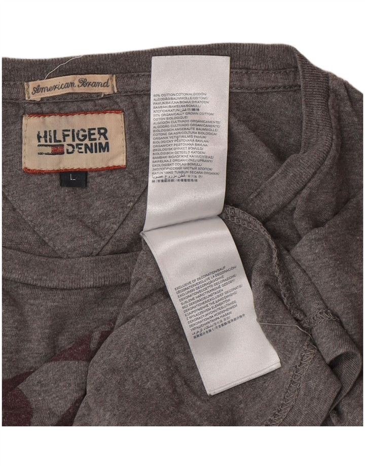 TOMMY HILFIGER Top grafico da uomo a maniche lunghe in cotone grigio grande