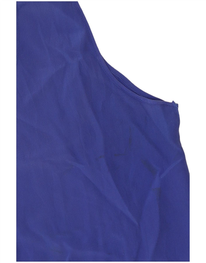 Canotta trasparente da donna vintage UK 8 piccola seta blu