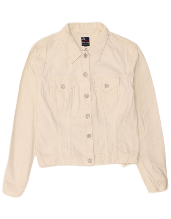 Giacca di jeans corta da donna Indian Motocycle UK 14 grande cotone bianco