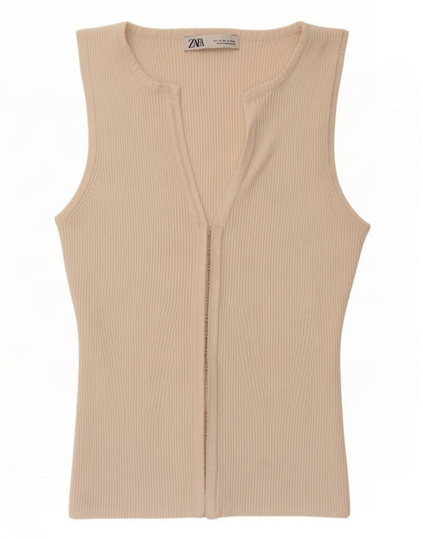 Top cardigan senza maniche da donna Zara UK 12 viscosa bianca media