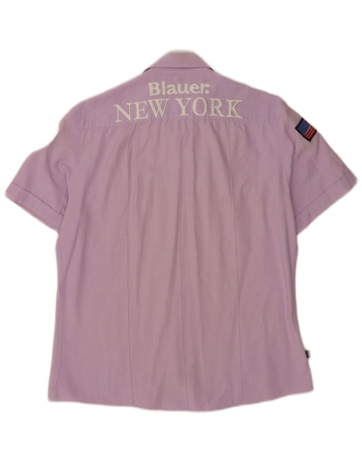 Camicia a maniche corte grafica da uomo Blauer XL in cotone viola