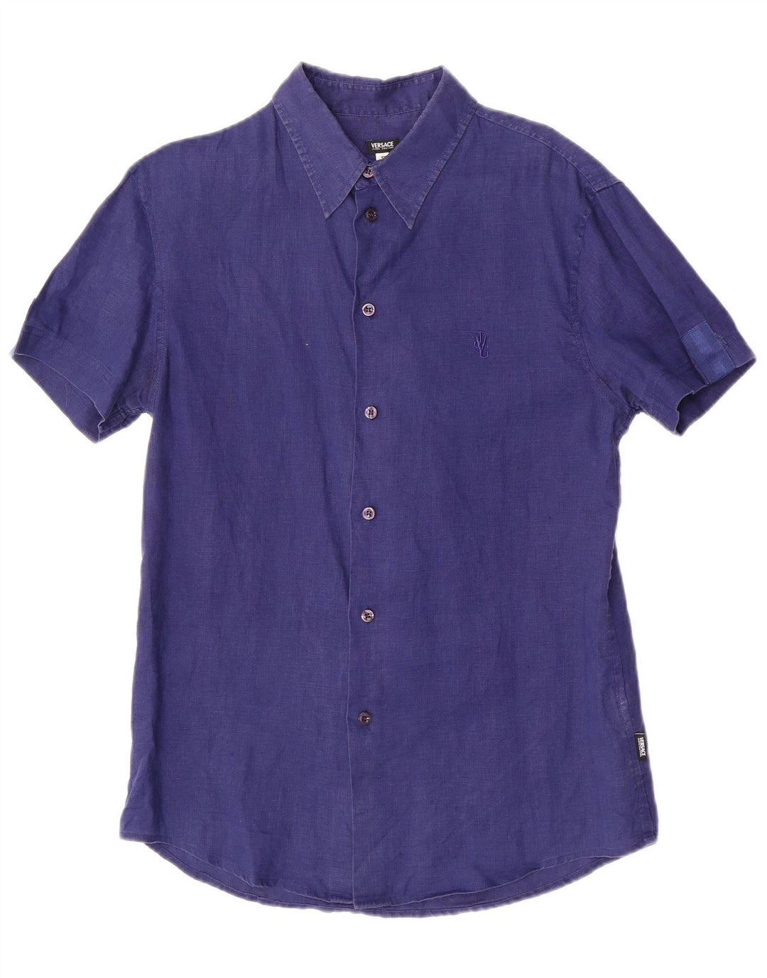 Camicia a maniche corte da uomo Versace Small in lino blu navy