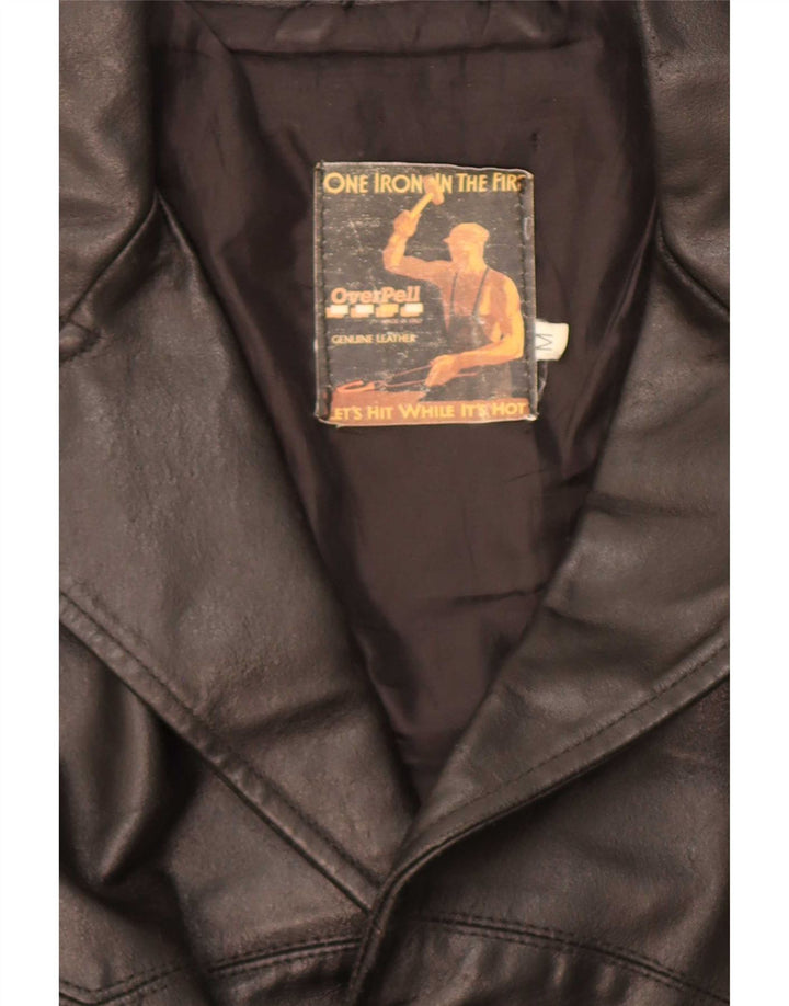 Giacca blazer in pelle vintage da uomo a 3 bottoni UK 38 media nera