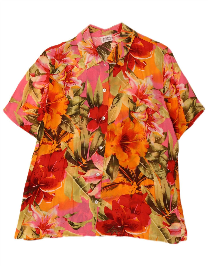 Kingfield Camicia a maniche corte da donna Camicetta EU 42 Grande floreale multicolore