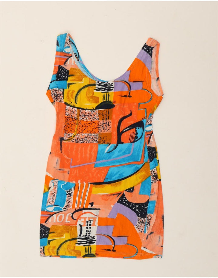 Abito aderente vintage da donna con motivo astratto UK 8 piccolo multicolore