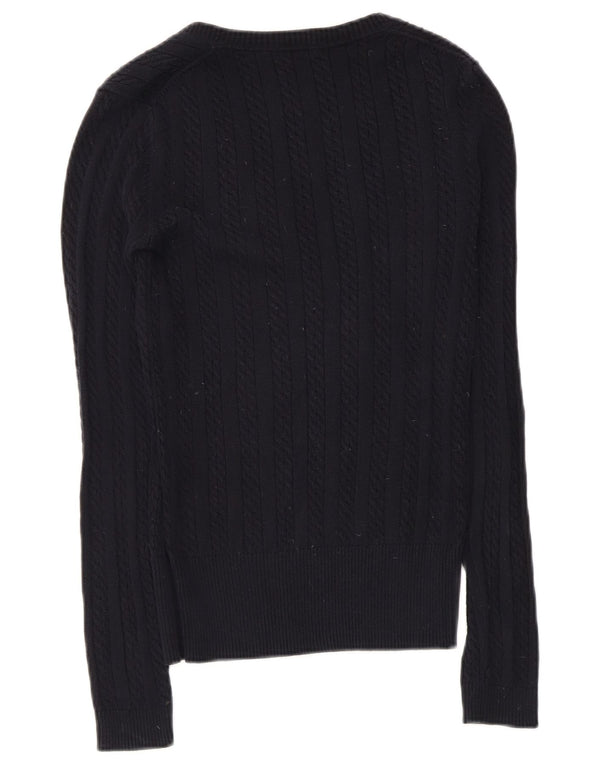 Maglione maglione con scollo a V da donna Tommy Hilfiger UK 6 XS cotone blu navy