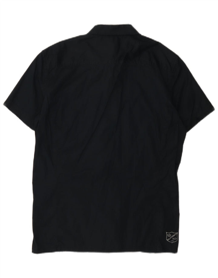 Camicia militare da uomo a maniche corte Diesel in cotone blu navy medio
