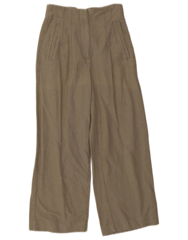Pantaloni corti a gamba larga a vita alta da donna Zara XS W24 L25 cotone kaki