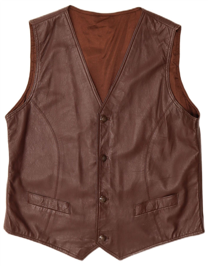 Gilet in pelle da uomo vintage grande in pelle marrone