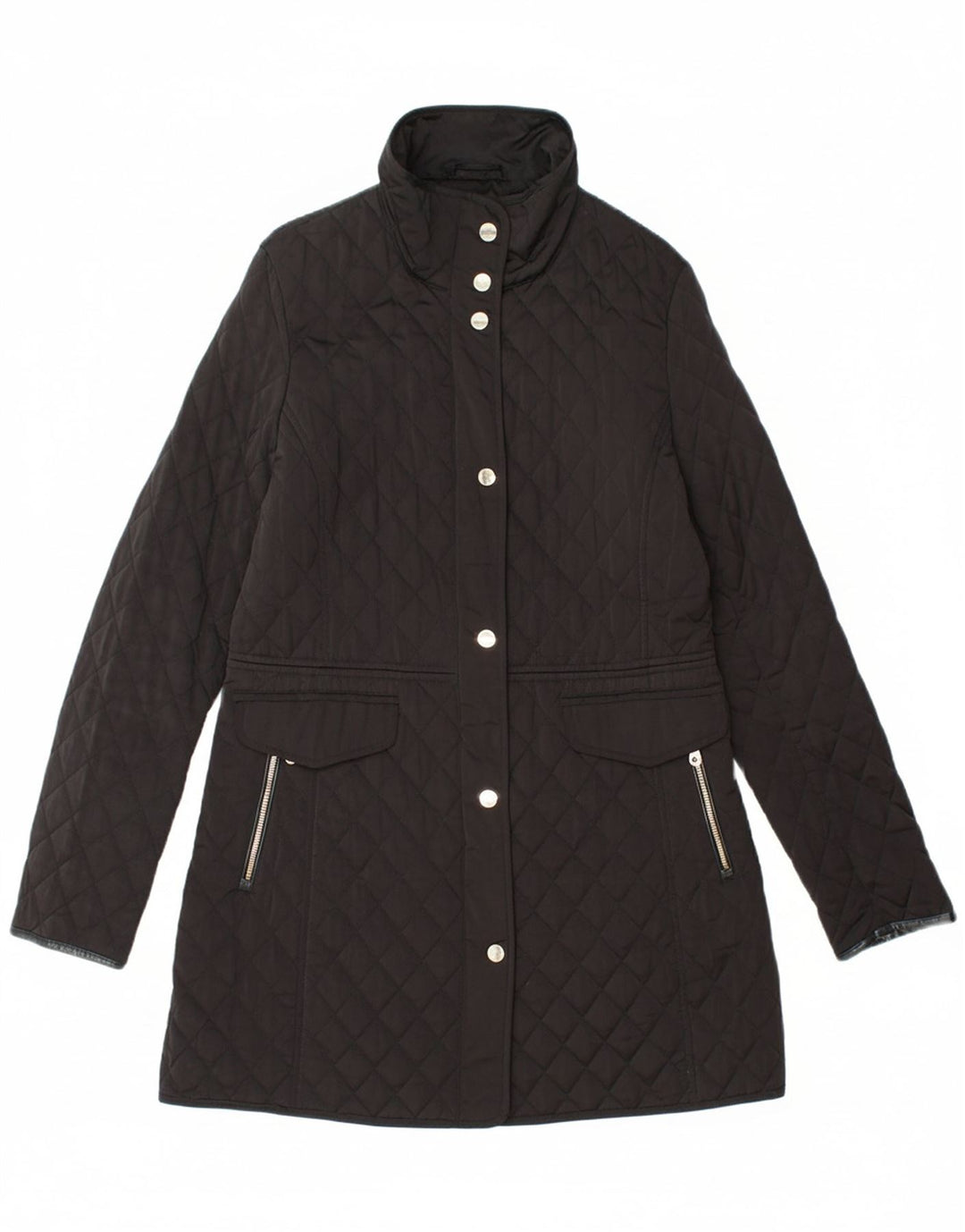 MASSIMO DUTTI Womens Quilted Overcoat UK 10 Small Black Polyester