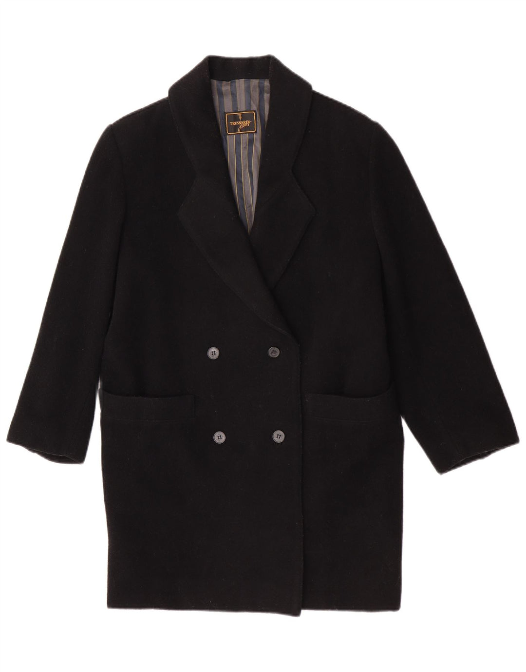 Cappotto Doppio Petto Donna Trussardi Jeans IT 42 Medio Nero Lana Vergine