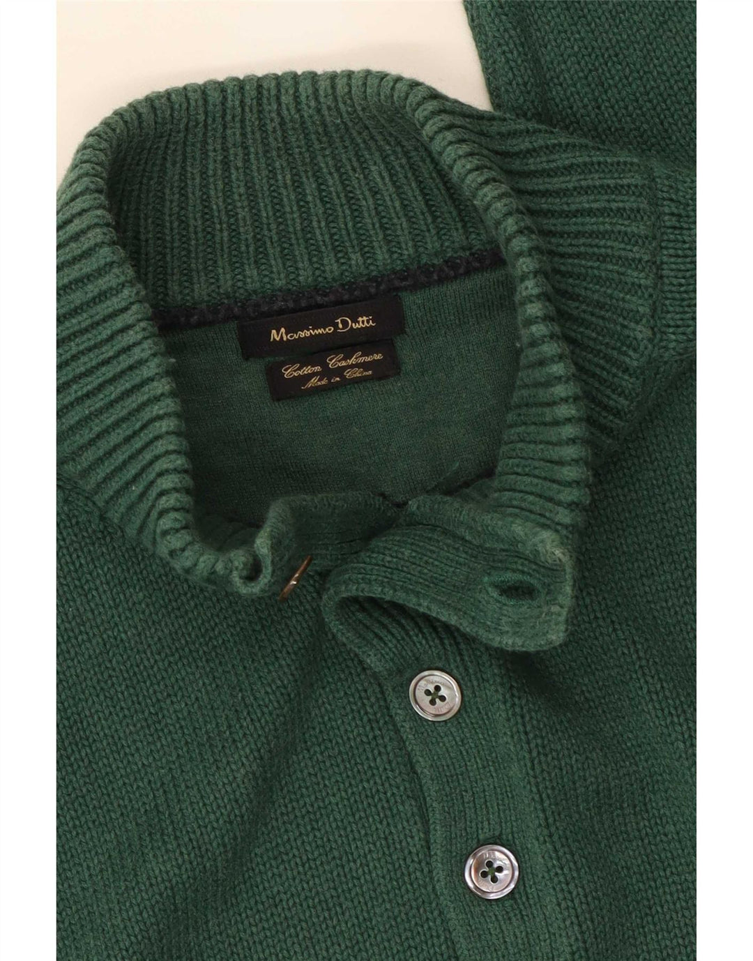Massimo Dutti Maglione da uomo con collo a bottoni in cotone verde medio