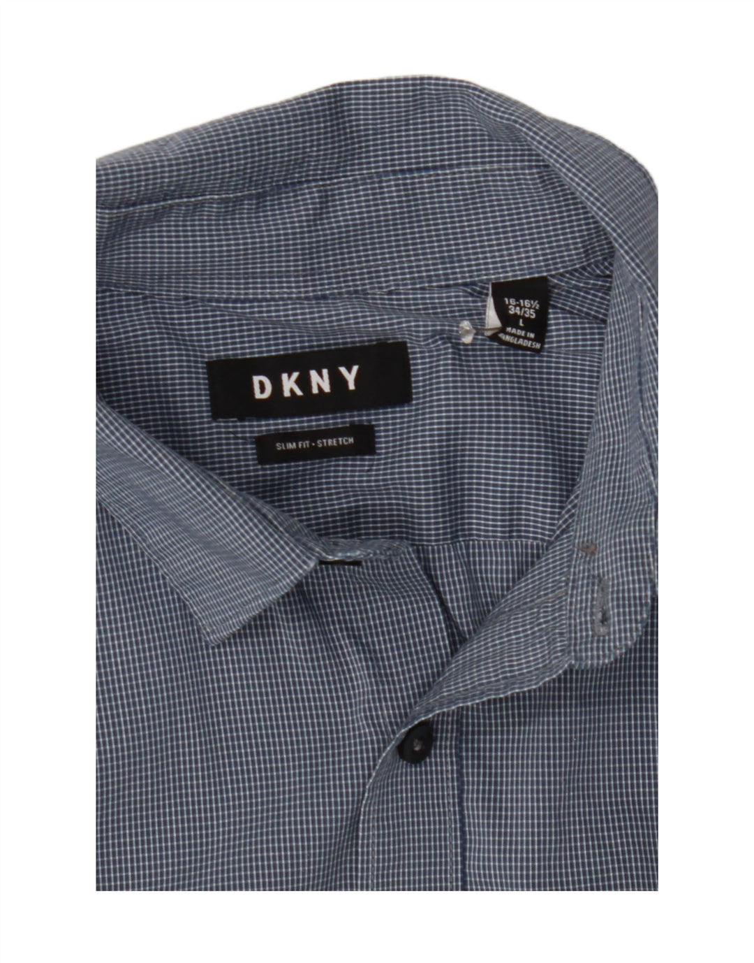 DKNY Mens Slim Fit Shirt Size 16 16 1/2 Large Navy Blue Check Vintage Dkny and Second-Hand Dkny from Messina Hembry 