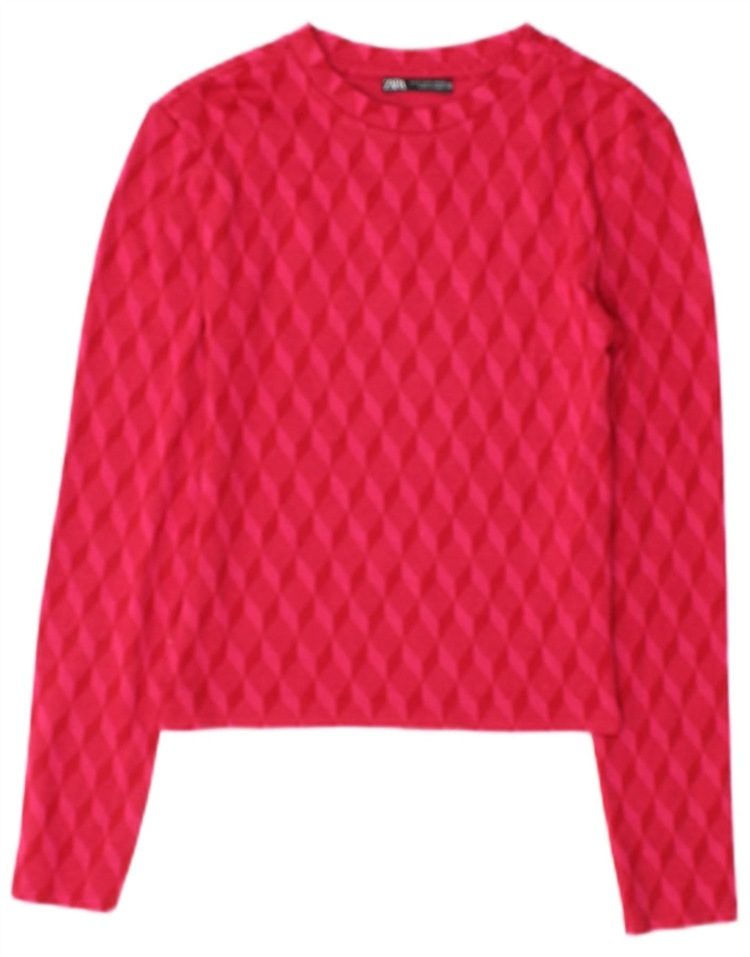 Top corto da donna Zara a maniche lunghe UK 10 piccolo poliestere geometrico rosa