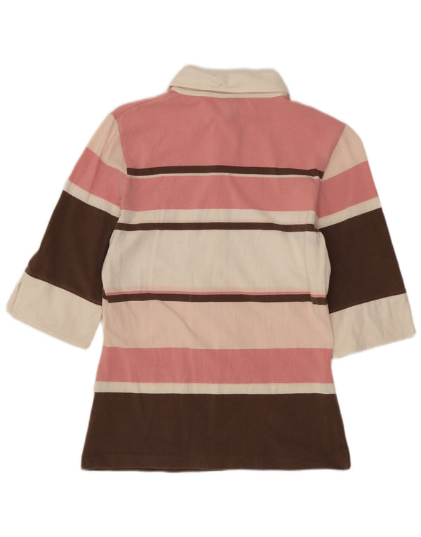 Polo da rugby da donna con maniche a 3/4 Gant UK 12 cotone a righe rosa medio