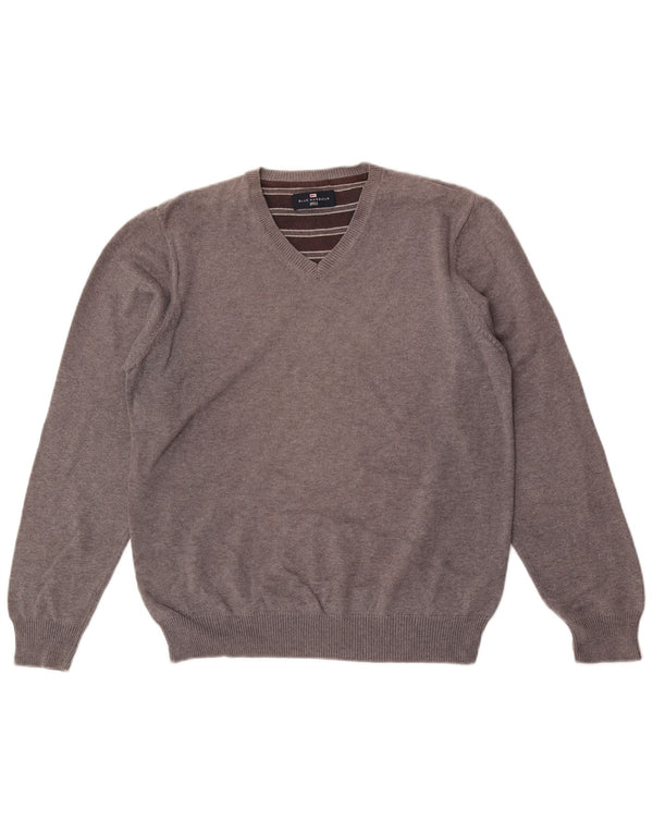 Maglione da uomo Marks & Spencer con scollo a V blu Harbour in cotone grigio medio