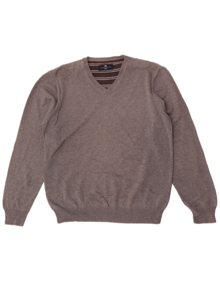Maglione da uomo Marks & Spencer con scollo a V blu Harbour in cotone grigio medio