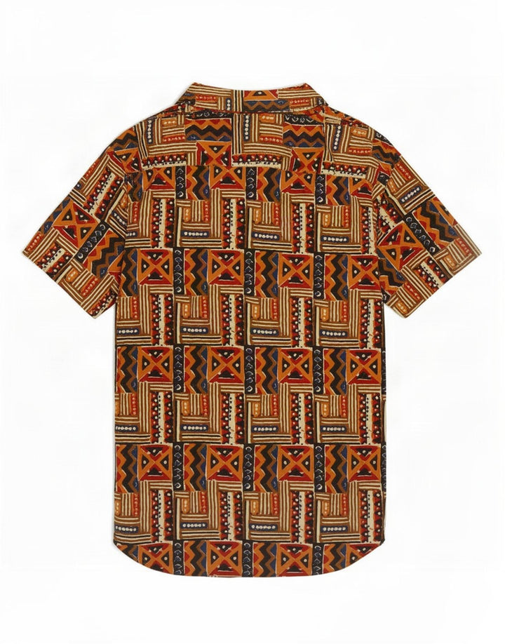 Camicia a maniche corte da uomo Scout in cotone geometrico marrone medio