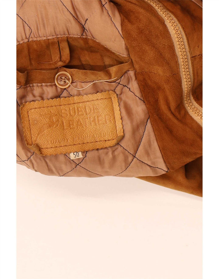 Giubbotto bomber vintage in pelle scamosciata da uomo IT 50 grande in pelle beige