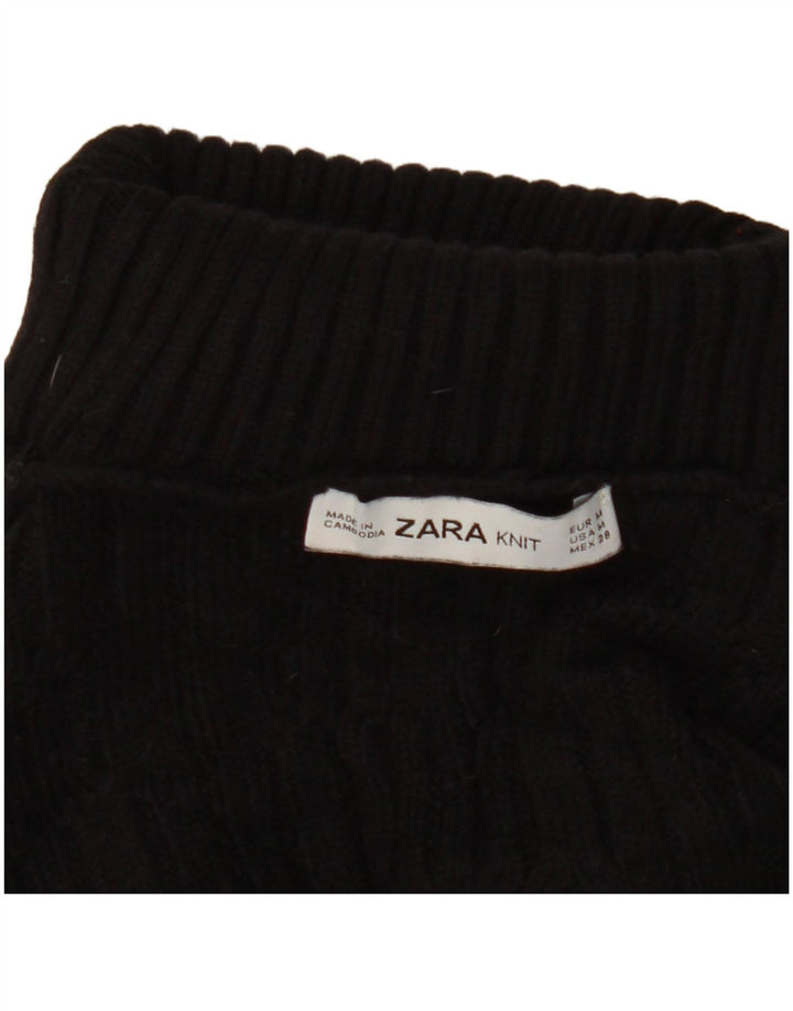 Maglione corto a collo alto da donna Zara UK 14 blocco colore nero medio
