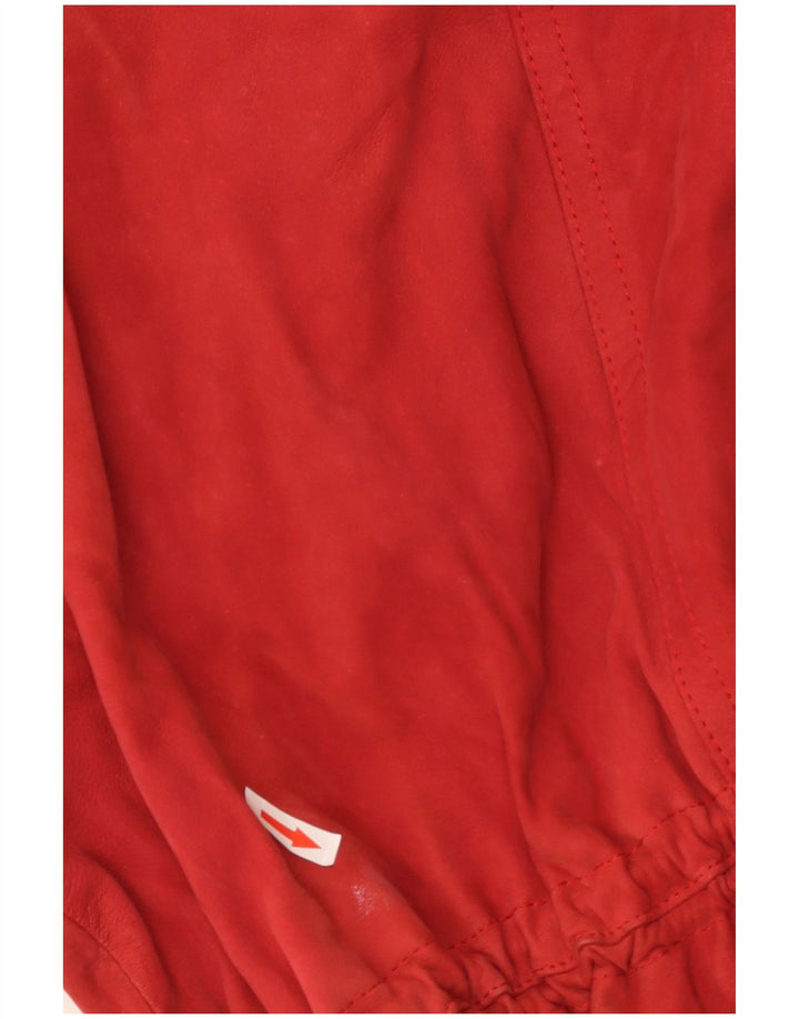 Soprabito oversize in pelle scamosciata vintage da donna UK 10 piccolo in pelle rossa