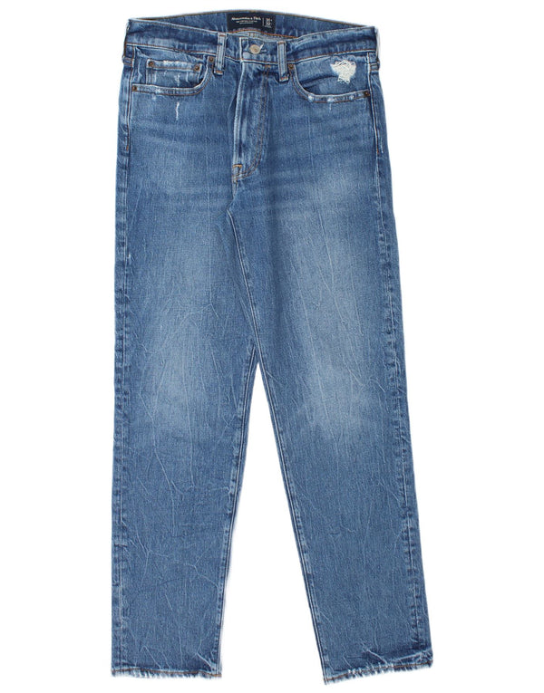 ABERCROMBIE & FITCH Jeans dritti elasticizzati da uomo W31 L32 cotone blu anni '90