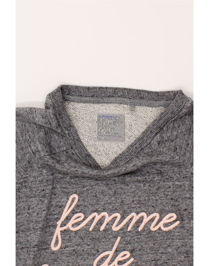 SUPERDRY Womens Oversized Graphic Sweatshirt Jumper UK 10 Small Grey Vintage Superdry and Second-Hand Superdry from Messina Hembry 