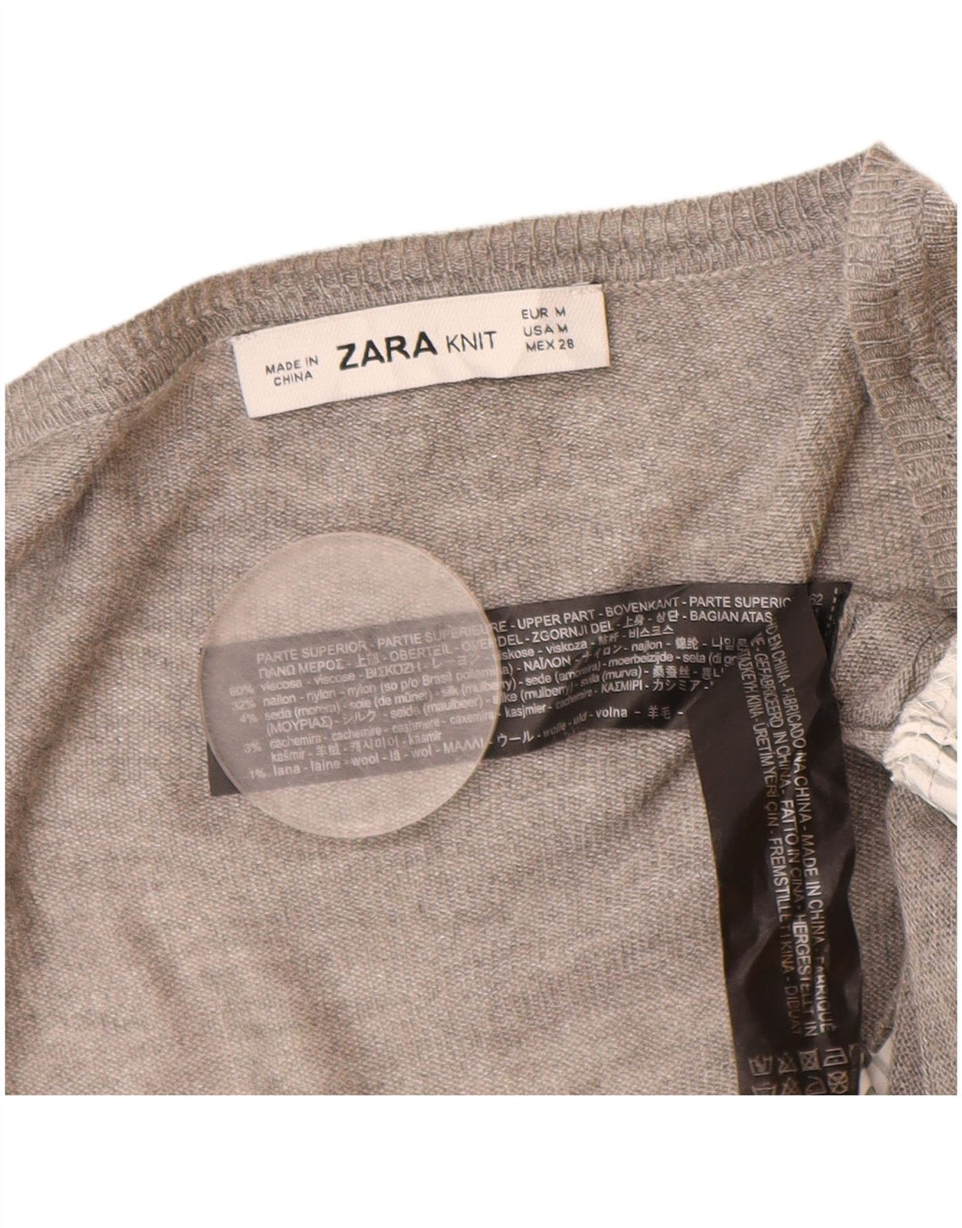 ZARA Maglione da Donna con Collo a Barca Lungo e Collo a Barca UK 14 Viscosa Grigio Medio