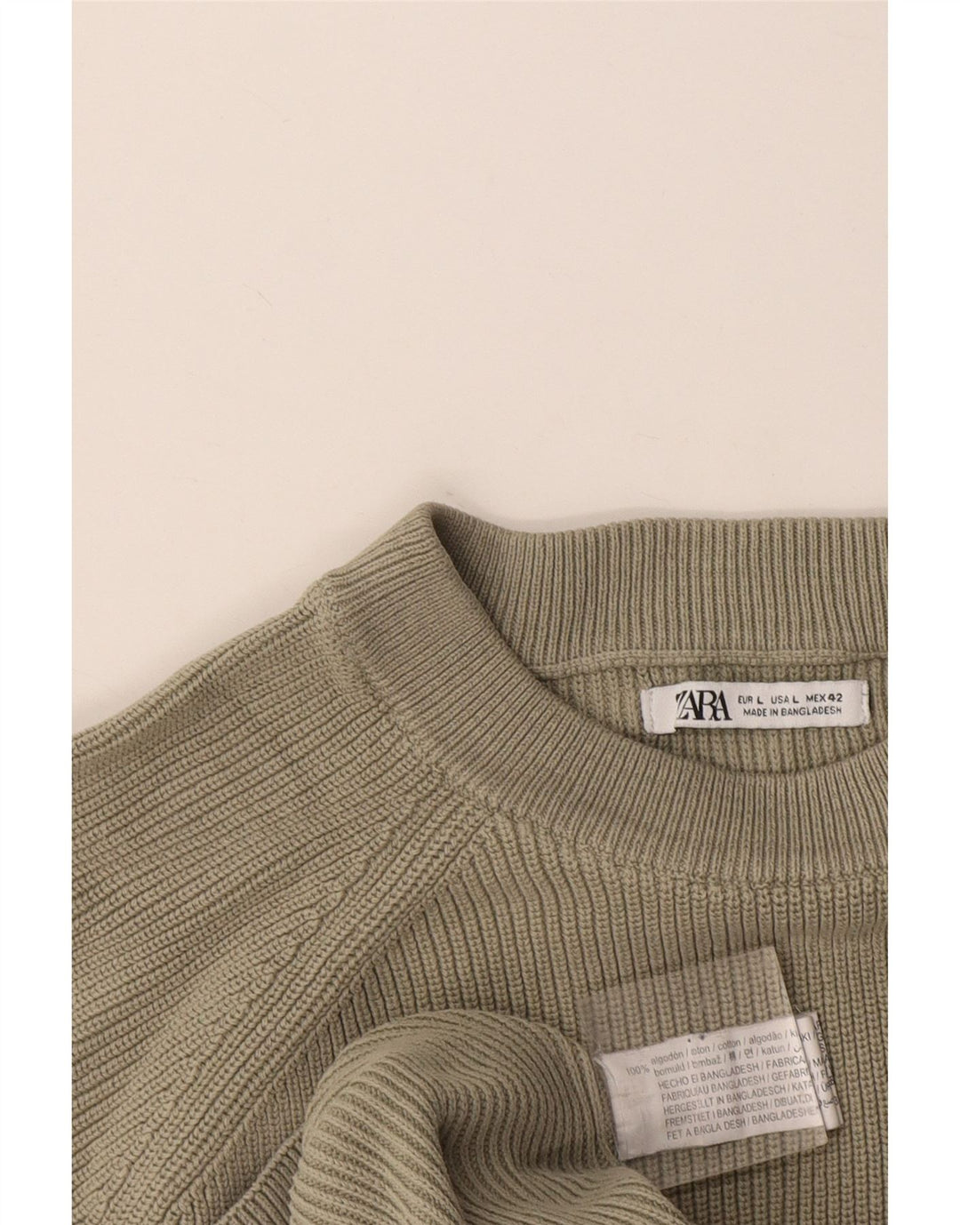 Maglione maglione girocollo da uomo Zara grande in cotone kaki