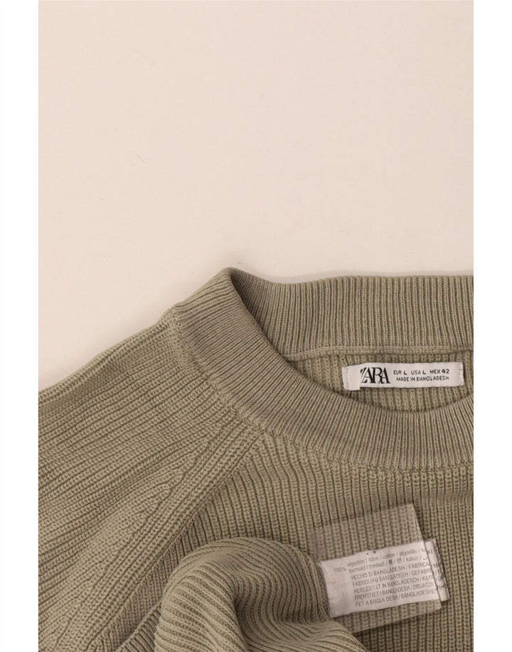 Maglione maglione girocollo da uomo Zara grande in cotone kaki