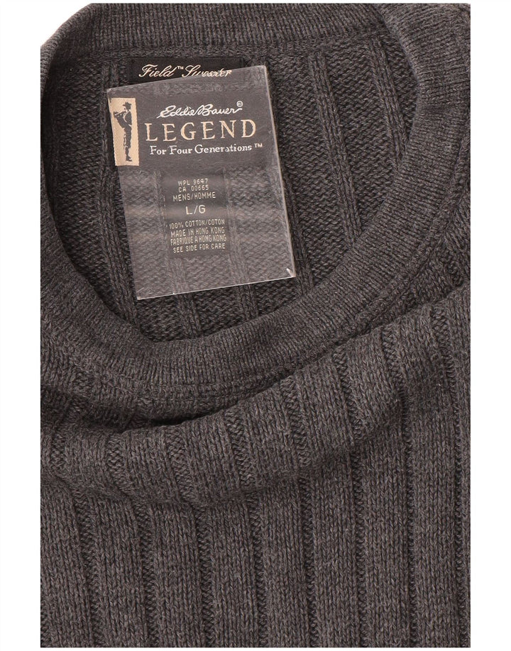Maglione maglione girocollo da uomo Eddie Bauer grande cotone grigio a blocchi di colore