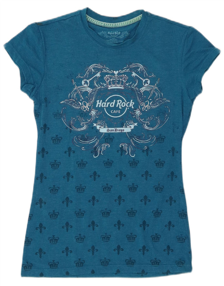 HARD ROCK CAFE T-shirt grafica da donna San Diego UK 8 piccola in cotone blu
