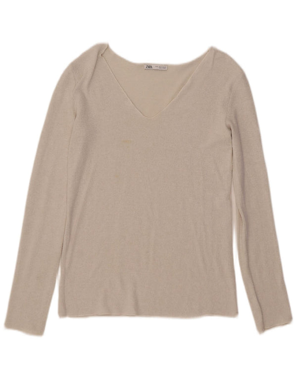 Top Zara da donna a maniche lunghe UK 10 Small bianco