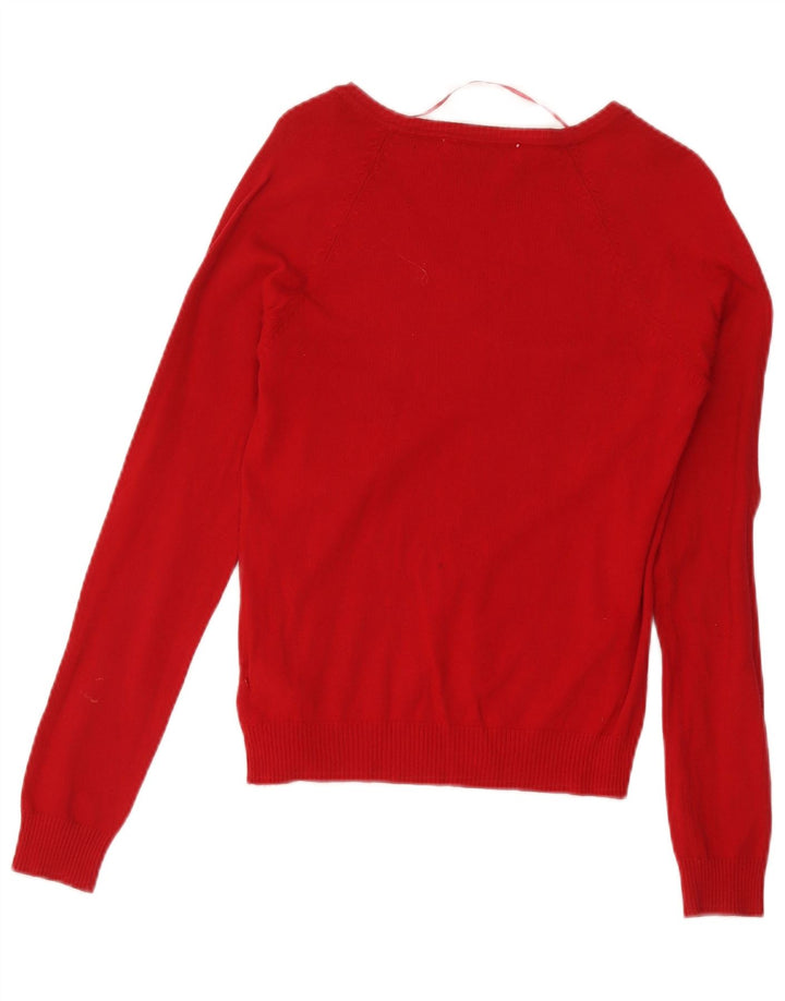 Maglione maglione con scollo a V da donna Zara UK 12 cotone rosso medio