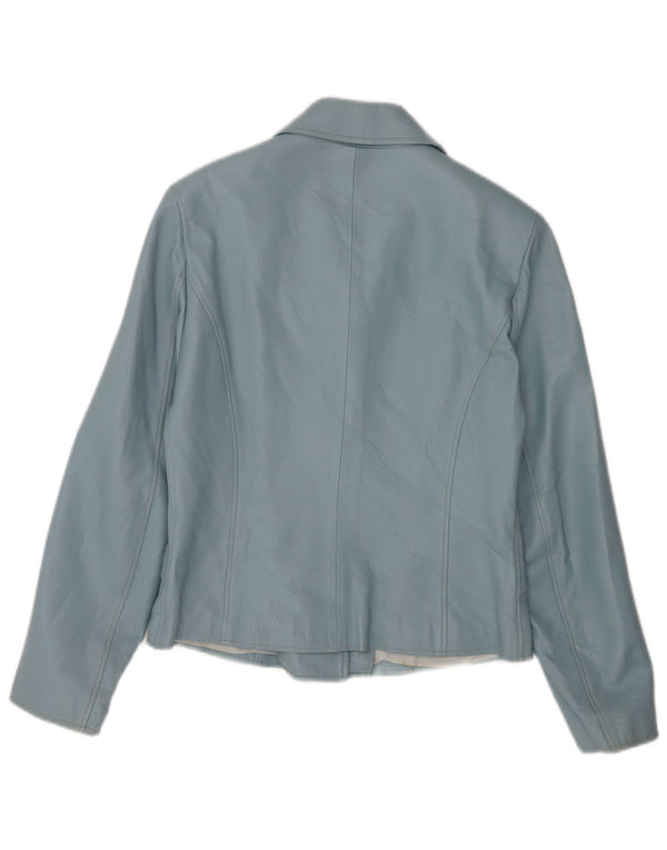 Giacca blazer da donna in pelle a 3 bottoni Michel IT 42 Blu medio