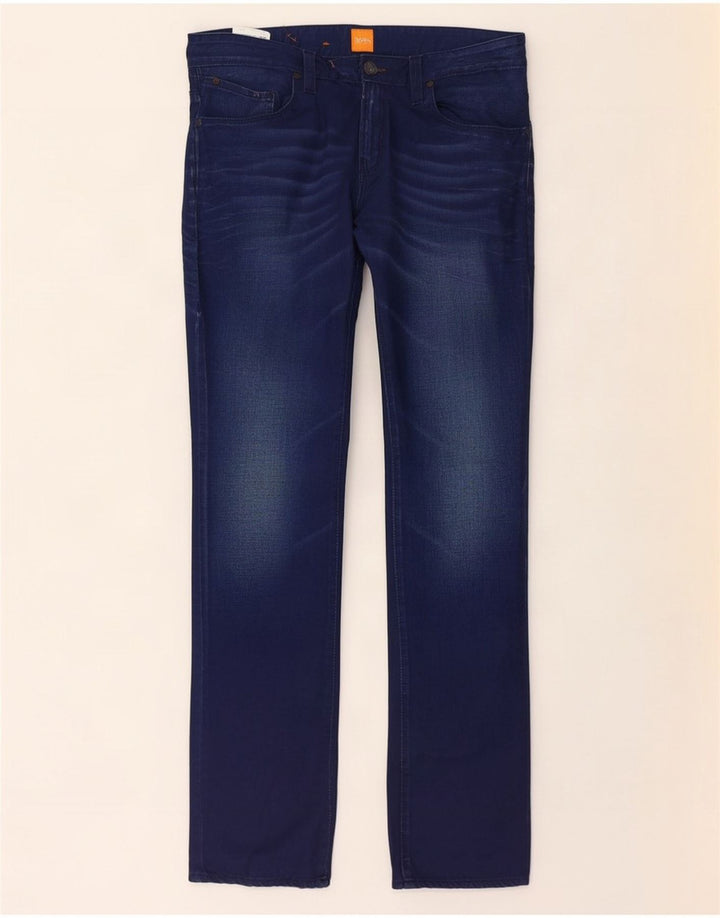 Jeans dritti da uomo Hugo Boss W34 L32 cotone blu navy