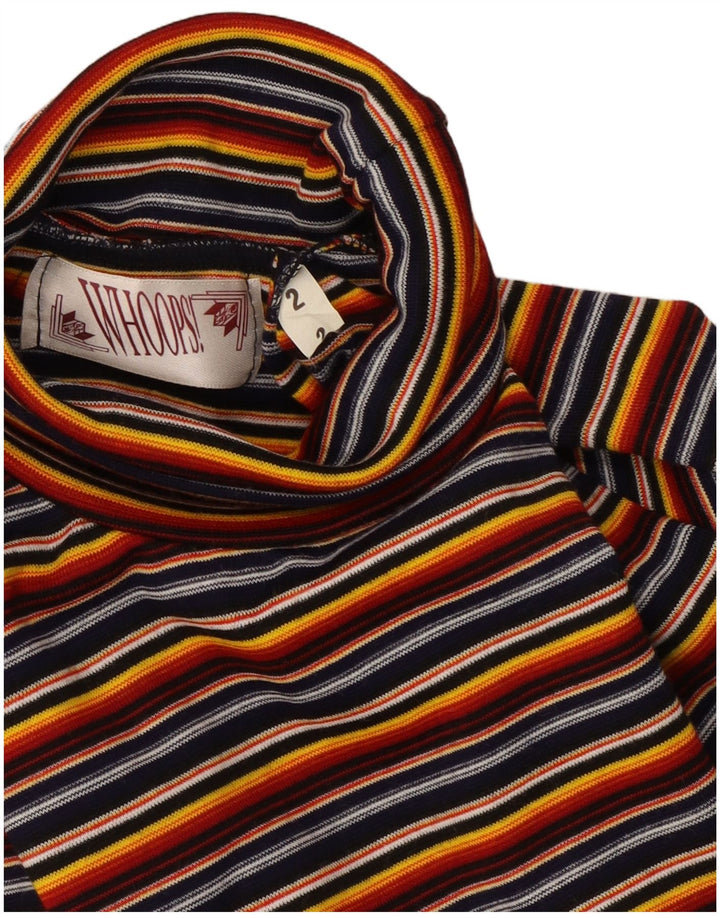Top vintage da donna con collo alto e maniche lunghe US 2 XS a righe multicolore